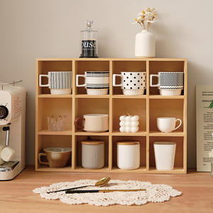 Caja de almacenamiento de madera con doce compartimentos, tipo rectangular vertical, para juegos de té y tazas de agua, para organizar el almacenamiento y uso en el estudio. - Product Image 2