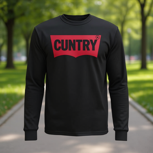 Camiseta de Manga Larga Cuntry, Negra con Logotipo Rojo, Cuello Redondo, Unisex para Adultos, Ropa Promocional - Product Image 3