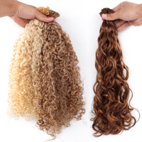 Extension de Cheveux Humains Indiens Remy Bruts 10''-30'' à Pointe U/K ou I, Micro-Liens, Cuticules Alignées, Blonds Bouclés