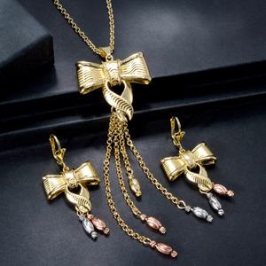 Bijoux fantaisie Dubaï, plaqué or 14 carats, nœud, ensembles de bijoux de mariage pour femmes - Product Image 4