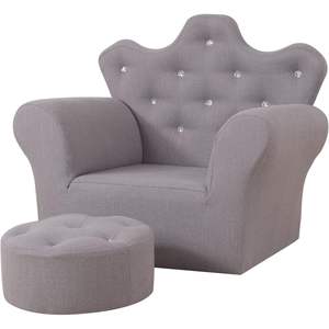 Silla Infantil de Lino de Alta Calidad PWTJ con Otomana, Respaldo con Botones de Cristal, Sofá Infantil Tapizado - Product Image 1
