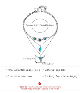 Bestseller Set di Collane Retrò in Turchese per Uomo e Donna, 3 Pezzi con Pendenti <span class=keywords><strong>a</strong></span> <span class=keywords><strong>Croce</strong></span>, <span class=keywords><strong>Testa</strong></span> di Toro e Cactus Intarsiati in Turchese - Product Image 5