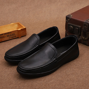 Mocassins en cuir véritable pour hommes, bout rond, noirs, chaussures décontractées printemps-été, semelle en caoutchouc respirante, semelle intermédiaire en EVA - Product Image 3