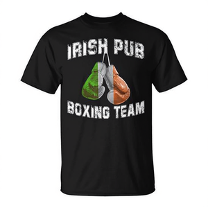 T-shirt noir pour hommes, col rond, manches courtes, chemise de sport pour adultes, design du drapeau d'Irlande, Irish Pub Boxing Team - Product Image 3