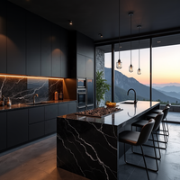 Meubles de cuisine en Formica, sur mesure, en bois massif de frêne de luxe, charnières à fermeture douce, plan de travail en quartz, évier, robinet, marbre