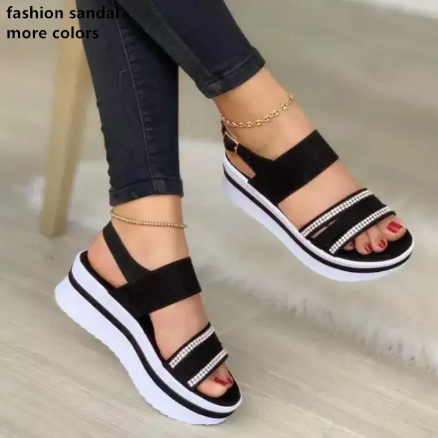 Hot Sale Solid Color High Heel Women Slides 2022 New Platform Wedges Shoes Ladies Summer Buckle Non-slip Beach Sandals