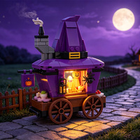Ensemble de blocs de construction de camion de nourriture en forme de chapeau magique d'Halloween, kit de briques de construction DIY, jouet de cuisine pour adultes et enfants