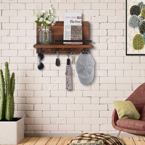 <span class=keywords><strong>Porte</strong></span>-clés et <span class=keywords><strong>porte</strong></span>-lettres mural en bois rustique avec étagère de présentation, décoration d'entrée style ferme, <span class=keywords><strong>porte</strong></span>-clés avec crochets métalliques pour couloir - Product Image 6