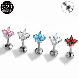 Piercing d'oreille Freya en Titane ASTM-F136 avec Zircon en forme de <span class=keywords><strong>feuille</strong></span> d'érable, Labret de mode à filetage interne, Bijoux de piercing corporel - Product Image 3