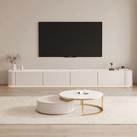 Meuble TV et Table Basse en Bois Massif de Luxe au Design Européen Moderne 2026 avec Éclairage LED
