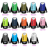 Sac étanche pliable en PVC pour sports de plein air, avec fermeture roll-top et poche avant, disponible en tailles 5L et 20L