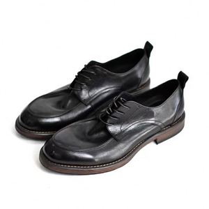 Chaussures habillées en cuir véritable pour hommes, style tendance, à bout carré, à lacets, respirantes, légères, grande taille, tendance européenne - Product Image 1