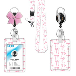 In-stock shiny <b>bow</b> carabiner rotating heavy-duty badge scroll keychain retractable UV card <b>holder</b> set - Product Image 1