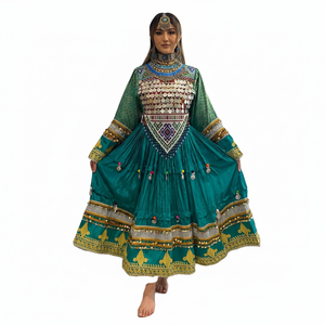 บริการ OEM ชุดเดรสวินเทจแบบอัฟกัน 2 ชิ้น ชุดเดรสยาวและกางเกงขายาว ประดับเหรียญโบราณ กระดุมพู่ห้อย ปักลาย ชุดเจ้าสาวแบบอัฟกัน - Product Image 1