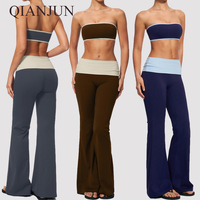 Ensemble 2 pièces pour femmes, haut sans bretelles, pantalon large taille haute, yoga, gym, fitness, vêtements de sport, ensemble de fitness