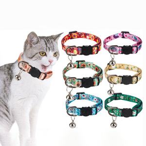 Venta caliente de fábrica, collar de gato con estampado de poliéster con campana, otro collar de perro personalizado para mascotas - Product Image 1