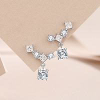 Boucles d'oreilles pendantes en argent Sterling 925, carrées, scintillantes, en zircone cubique, bijoux fins pour mariée, cadeau de mariage pour femmes