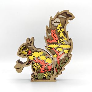 Uionen Wood Carved Squirrel <b>Craft</b> Ornament Multi-Layer Hollow Wooden Squirrel Figurine for Creative Home Decor - Product Image 1
