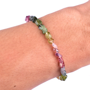 Pulsera de Plata S925 con Cuentas de Piedras Preciosas de Reiki para Mujer, Pulsera Irregular de Turmalina Arcoíris Natural - Product Image 3