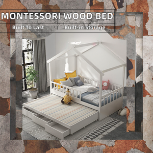 Juego de Muebles de Madera Contemporáneos <span class=keywords><strong>Montessori</strong></span> para Dormitorio Infantil, Diseño de Casa con Cajones, Individual/<span class=keywords><strong>Doble</strong></span>, Venta al por Mayor - Product Image 1