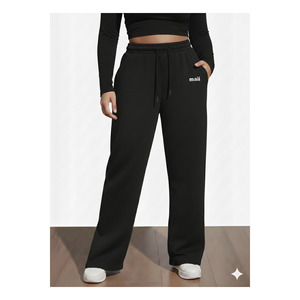 Pantalones Deportivos Anchos Negros para Mujer, Tela Lycra, Ajuste Cómodo, Pantalones de Yoga - Product Image 1