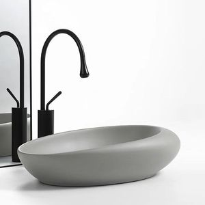 Modern Shallow Oval Concrete Washbasin Smooth Grey Cement Vessel Sink Above Counter Bathroom Lavabo Vietnam Manufacturer - Product Image 4