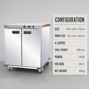 Chariot chauffant commercial à 4 niveaux 220V 1.8kW, armoire mobile de maintien au chaud pour la restauration, les hôtels et les cuisines - Product Image 6