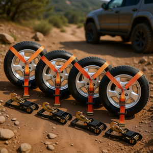 4-Pack Lasso Style Ratchet Tie Downs 2 In X 120 In Tire Straps With <b>Snap</b> <b>Hooks</b> For Vehicle Recovery And Off Road Use - Product Image 2