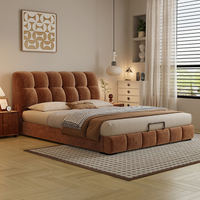 Cama de Terciopelo Chenille Transpirable de Alta Gama con Múltiples Cajones de Almacenamiento y Mecanismo de Elevación a Gas - Estructura de Madera de Pino, Fabricación Profesional OEM