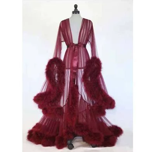 King Mcgreen Star Lencería Sexy, Bata Transparente con Plumas para Mujer, Vestido de Noche con Manga Trompeta y Cola, Transparente - Product Image 4