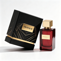 Boîte de parfum vide de luxe personnalisée noire et or avec gaufrage doré sur le dessus et le dessous, emballage cadeau haut de gamme pour parfum