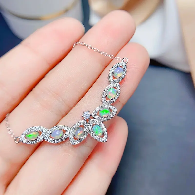 Doğal avustralya Opal kolye 925 ayar gümüş taşlar Opal taş kolye kaba Opal takı ay kolye kadınlar için