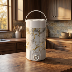 Distributeur de boissons en plastique Anax aspect marbre 5L avec poignée, couvercle et robinet à bouton-poussoir, carafe à eau portable pour la cuisine - Product Image 2