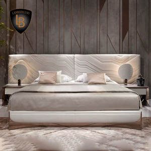 विस्तारित हेडबोर्ड के साथ लक्जरी बिस्तर आधुनिक नरम शैली चमड़े के बिस्तर फ्रेम रानी/किंग आकार नाइट स्टैंड के साथ - Product Image 3