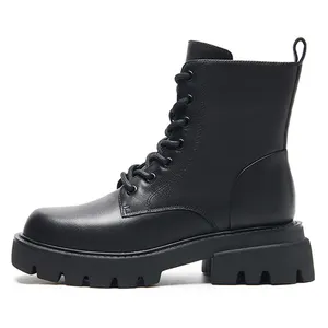 2023 nouveau style classiques en gros talon épais personnalisé vendu bout rond en cuir à lacets cheville femmes martin bottes