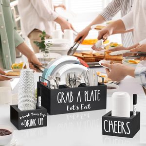 Đen vuông gỗ giấy tấm Dispenser 2 cup Holders microwavable nhà bếp đồ dùng khăn ăn chủ truy cập dao kéo Caddy tổ chức - Product Image 2