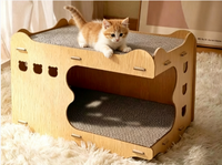 Novayapetix Griffoir pour chat en bois écologique, 2 niveaux, avec niche, maisonnette et cachette pour chaton