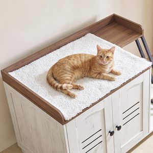 SENYU Moderna Caja de Arena para Gatos de Madera Blanca con Percha Superior y Puerta de Vidrio, Mueble para Gatos de Interior - Product Image 4