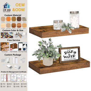 Étagères flottantes rustiques marron, lot de 2, 15,7 pouces, étagère murale à double niveau, supports en bois invisibles, détachables et réglables - Product Image 1