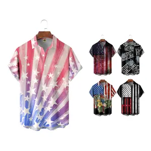 Camisas esportivas estilo havaiano masculinas, camisas de academia, bandeira americana confortáveis, com bolso no peito, 2023