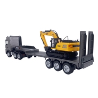 Camión Remolque Huina 1522 1:18 con Control Remoto, Simulación de Ingeniería, 2.4Ghz, 9 Canales, Camión de Plataforma, Excavadora de Juguete para Niños