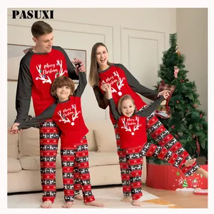 PASUXI New Round Neck Spell Plaid Parent-Child Clothing Christmas Family Suite Night Pyjama Nightwear Home Pajamas Women Set