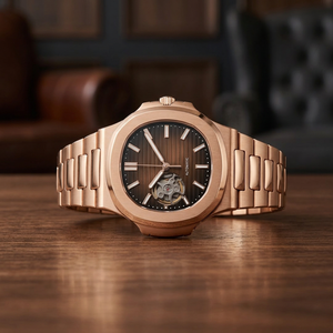 Montre analogique de sport et d'affaires SEIKO NH38 avec mouvement S-Logo, bracelet en cuir et acier inoxydable, verre saphir, couleur rose, noir, marron - Product Image 3
