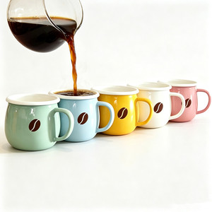 Tasse à café, eau, lait, boisson en émail de 12 oz, forme de tambour bombé, réutilisable, avec logo personnalisé OEM, pour restaurant, hôtel, maison, bureau - Product Image 1