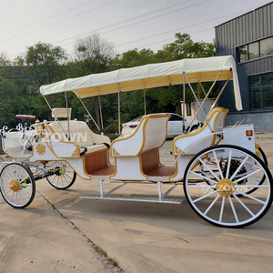 Charrette électrique européenne blanche avec garniture dorée et longue calotte pour le transport de mariages et excursions panoramiques - Product Image 6