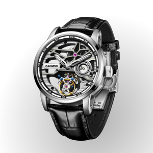 Montre squelette tourbillon pour homme, étanche, aiguilles lumineuses, mouvement mécanique, bracelet en cuir noir - Product Image 4