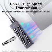 Hub USB 2.0 à 20 ports, répartiteur 480 Mbps, adaptateur de données USB B vers 20 USB A avec interrupteurs individuels, alimentation 12V, en stock
