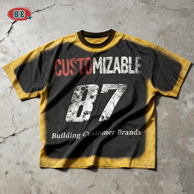 Designer Streetwear Heavy 100% Cotton Color Block Shirt High Quality Oversized Digital Printing Acid Washed Graphic T Shirts