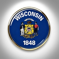 GREPAS GIFTS Épinglette drapeau du Wisconsin ronde de 1 pouce, épinglette patriotique mondiale pour chapeau