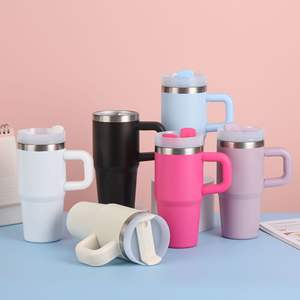 Gobelet isotherme en acier inoxydable 304, écologique, minimaliste, compatible avec les voyages, sans BPA, gobelet H2.0 avec poignée et paille, 14 oz - Product Image 3